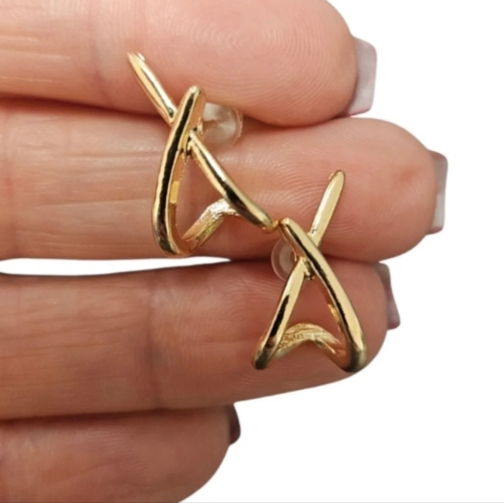 NEW Stainless Steel Crossover Stud Earrings | Gold Or Silver